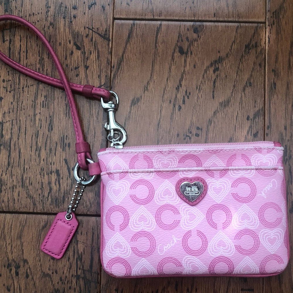 Coach Pink Waverly Hearts Wristlet